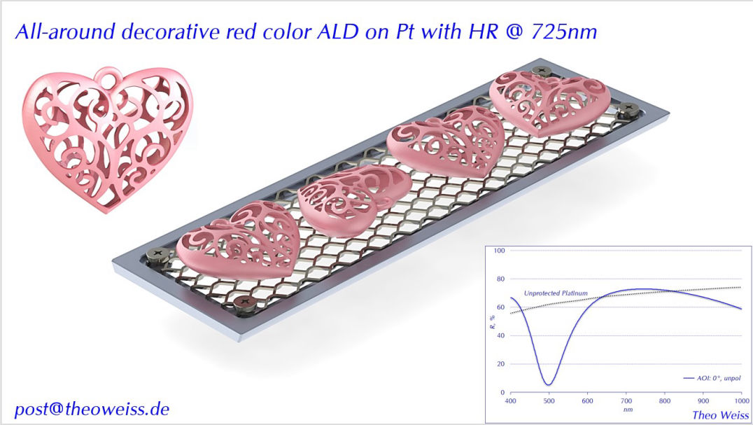 All-around decorative red color ALD on Pt with HR @ 725nm